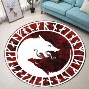 Red And White Wolf Round Carpet Rug – Round Rugs RG702