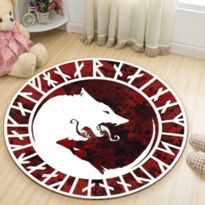 Red And White Wolf Round Carpet Rug – Round Rugs RG702