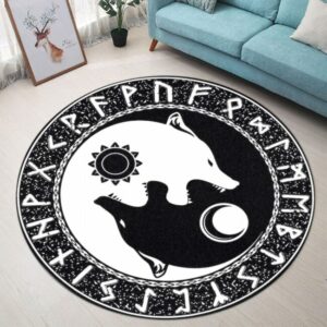 Black And White Wolf Round Carpet Rug – Round Rugs RG703