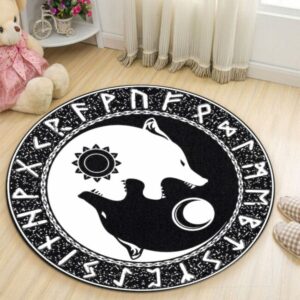 Black And White Wolf Round Carpet Rug – Round Rugs RG703
